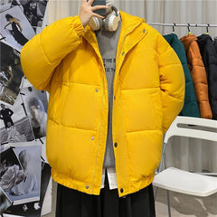 Warm Solid Color Men Hooded Parka Oversize - Yellow / M -