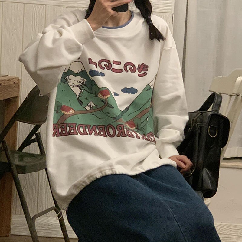 Japanese Harajuku Pullover Oversized Sweatshirt - White / M