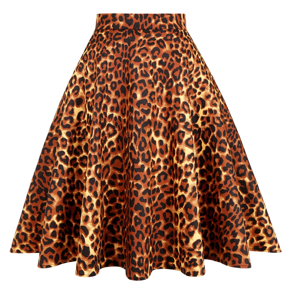 High Waist Animal Print Skirt - Brown / S