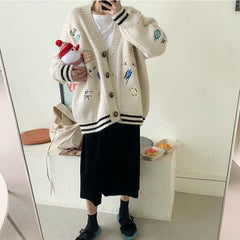 Planetary Letter Embroidery Knitted Sweater