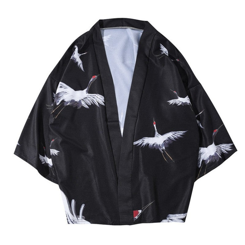 Japanese Cranes 3/4 Sleeve Kimono - KIMONO