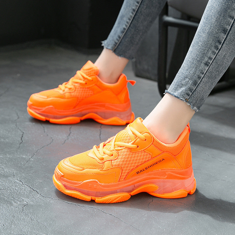 Solid Color Mesh Platform Shoes - Orange / 35
