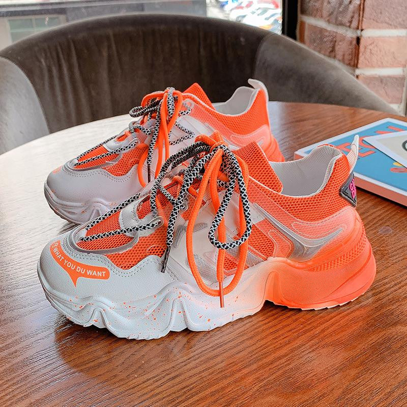 Solid Color Mesh Platform Shoes - Orange 2 / 35