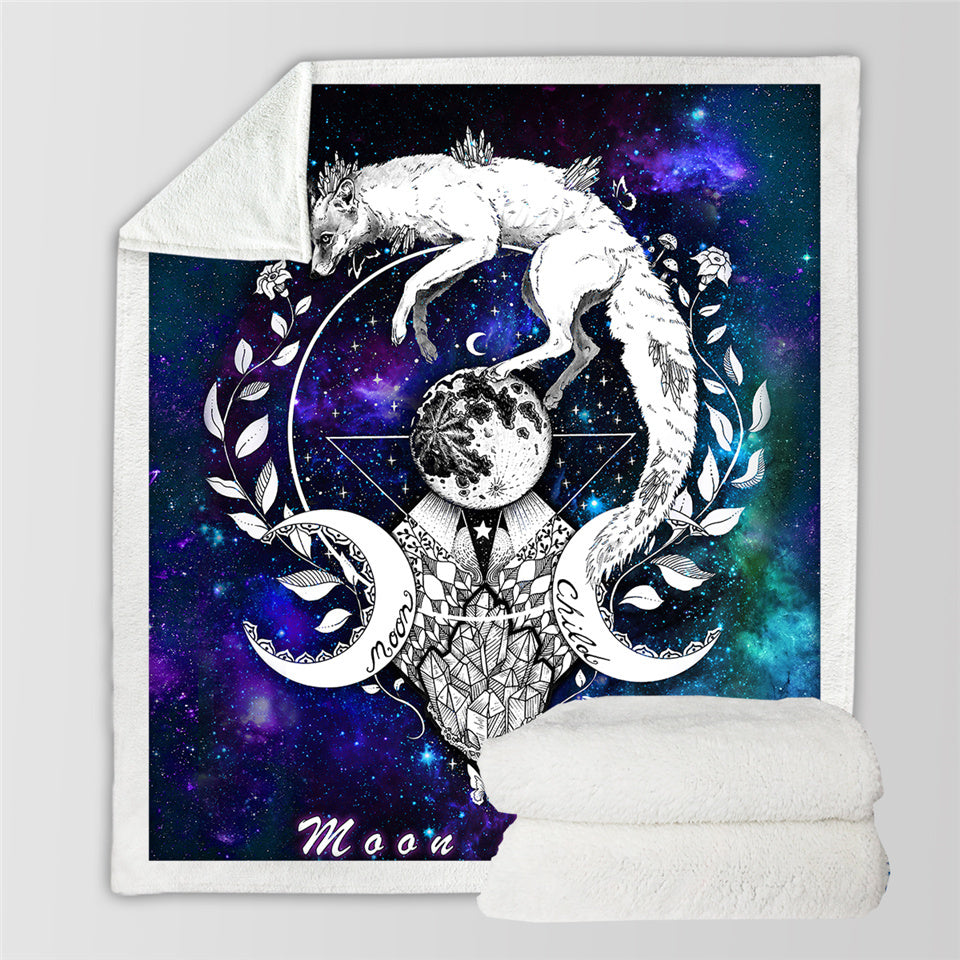 Full Colored Astral Wolf Moon Blanket
