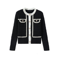 Thumbnail for Round Neck Loose Knit Cardigan - Black / One size