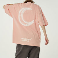 Thumbnail for Printed Moon Short Sleeve T-shirt - Pink / XL - T-Shirt