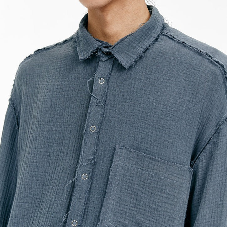 Solid Color Long-Sleeved Shirt - Indigo / XS - Shirts