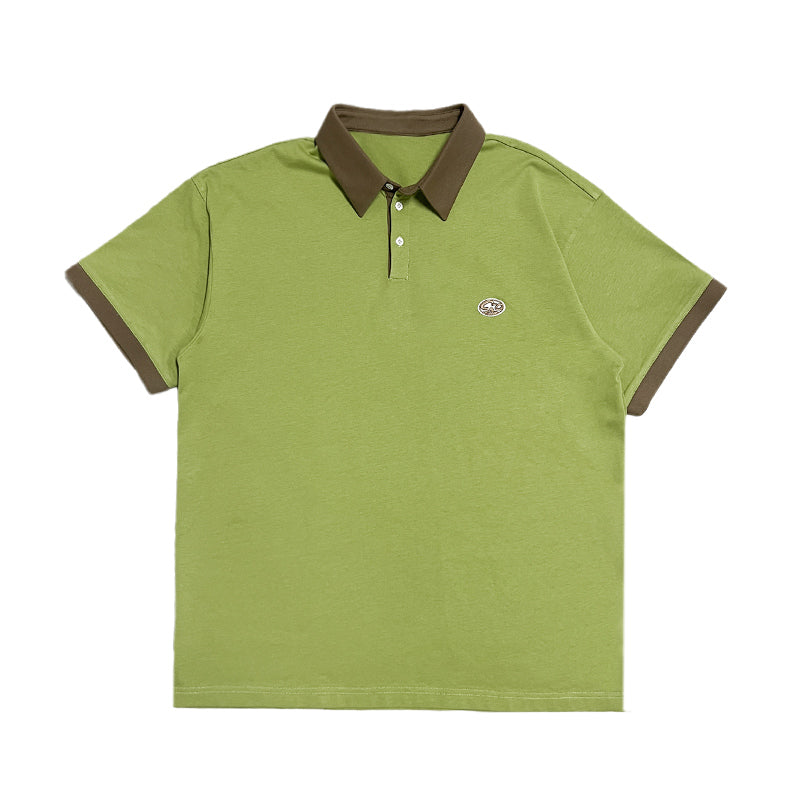 Oversize Short-Sleeved Polo Shirt - Gray-Green / M