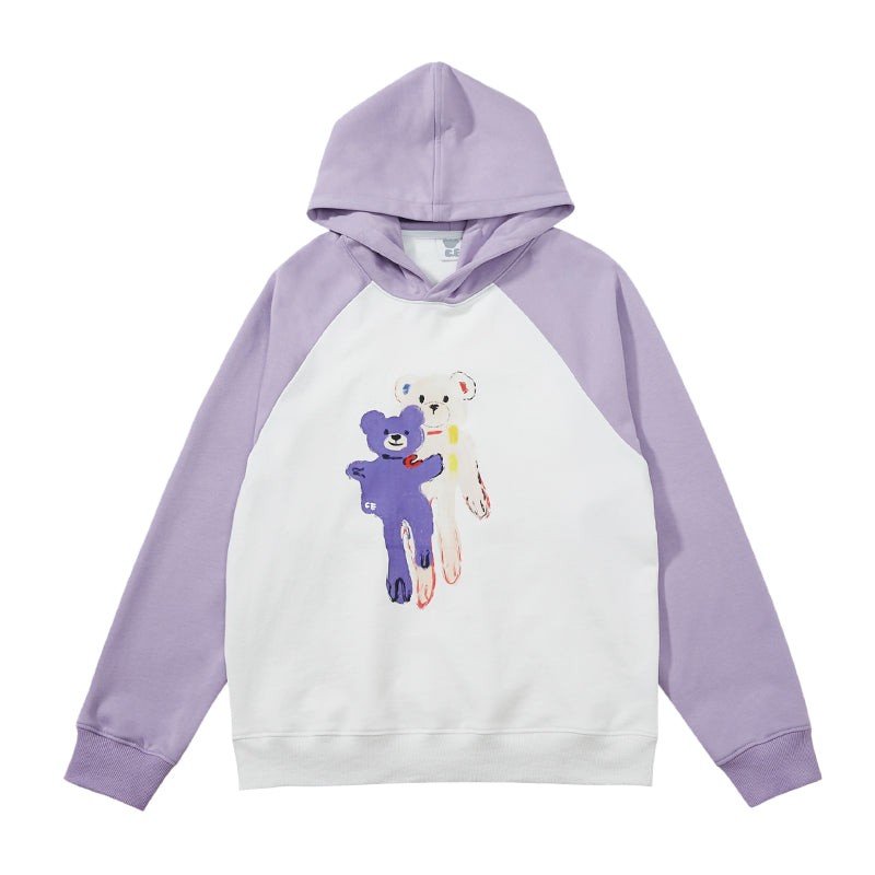 Patterned Bear Couple Sweatshirt - Purple (Hoodie) / XS -