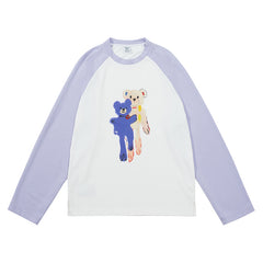 Patterned Bear Couple Sweatshirt - Purple (T-shirt) / XL -
