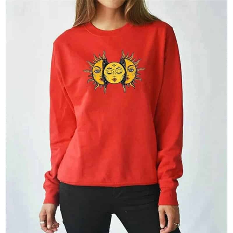 Solid Color Sun Face Regular Sweatshirt - Sweateshirt
