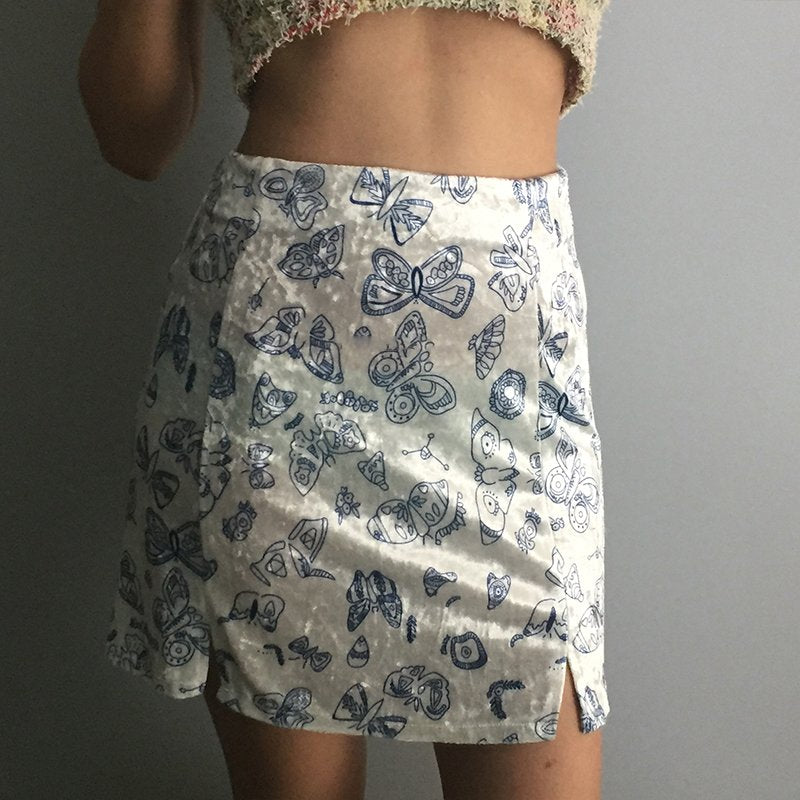 Butterfly Print Double Slits Skirt - Skirts