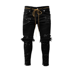 Slim-Fit Ripped Ankle-Tied Pants