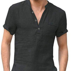 Solid Color V-Collar Short-Sleeved Shirt - Black / XXXXL