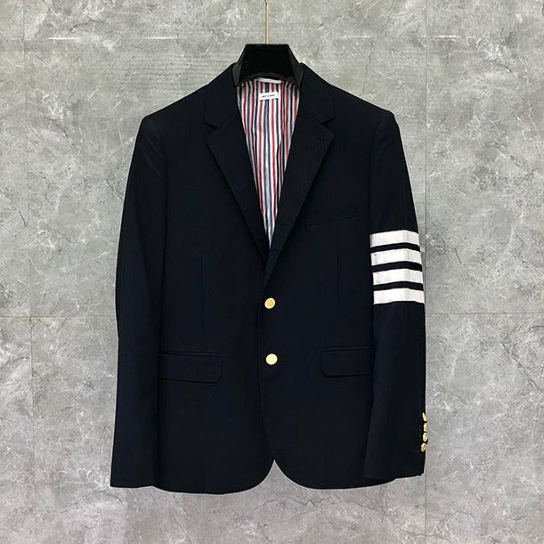 Casual Black Suit Jacket With Stipes On Sleeves - Dark Blue
