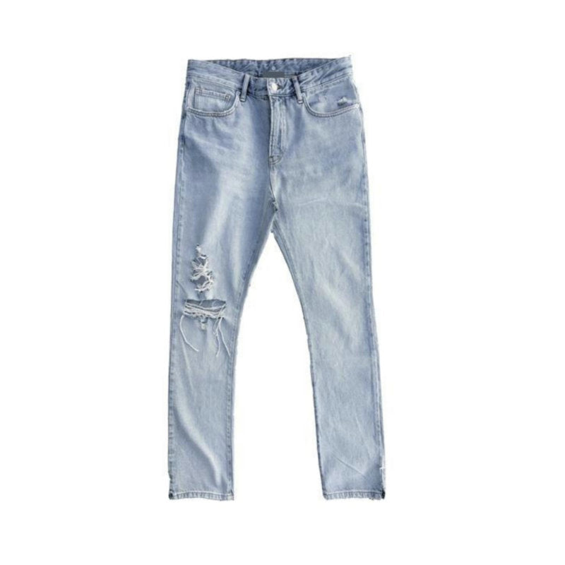 Solid Color Distressed Basic Pants - Denim