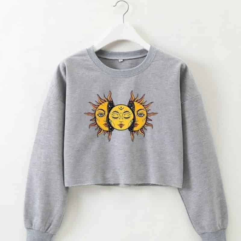 Solid Color Sun Face Crop Sweatshirt - Gray / S