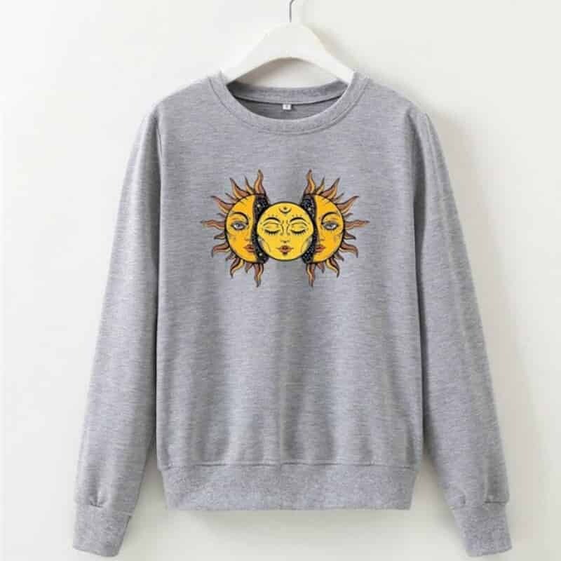 Solid Color Sun Face Regular Sweatshirt - Gray / L -