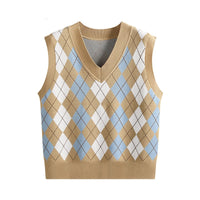 Thumbnail for V-Neck Knitted Vest - Light Brown / One size