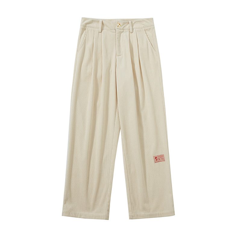 Solid Color Straight Pants - White / S