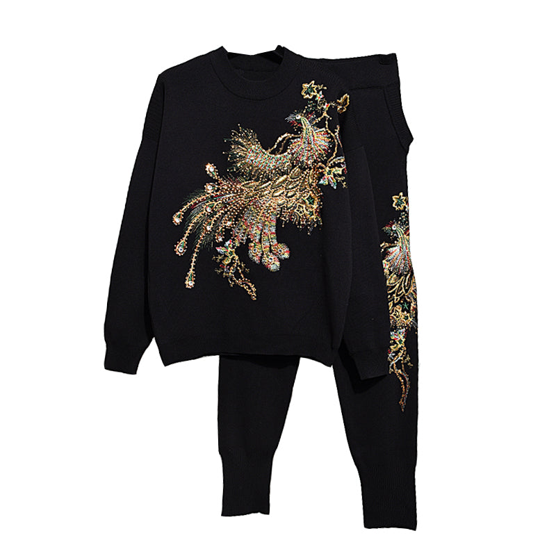Black Phoenix Harem Pants Sweatshirt 2 Set - Piece
