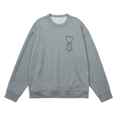 Embroidery Heart Bear Sweatshirt - Gray / XS