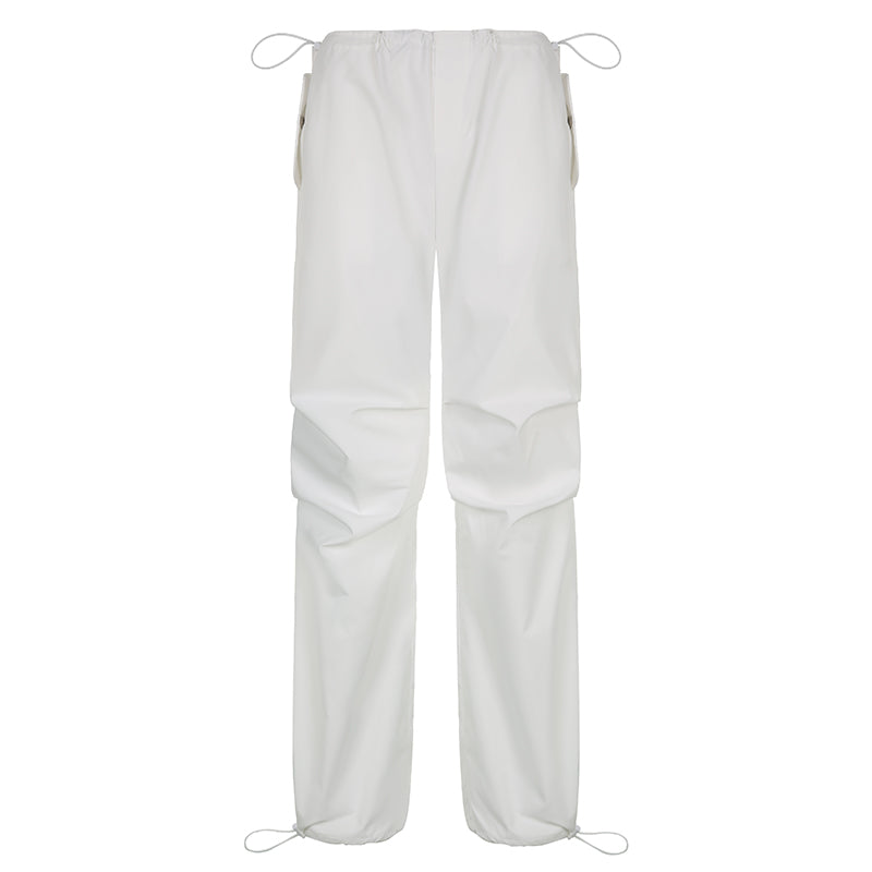 Solid Color Loose Fit Wide Leg Pants - White / S