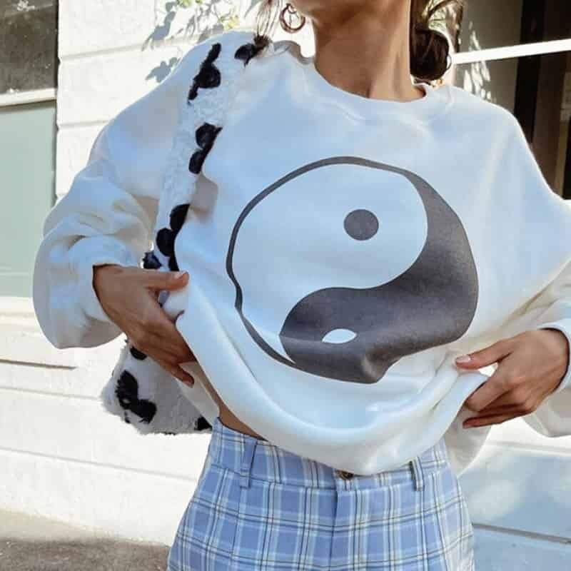 White Yin Yang Oversize Sweatshirt - Sweateshirt