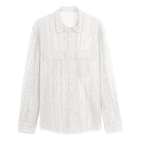 Thumbnail for Crochet Lace Long Sleeve Shirt - White / XS