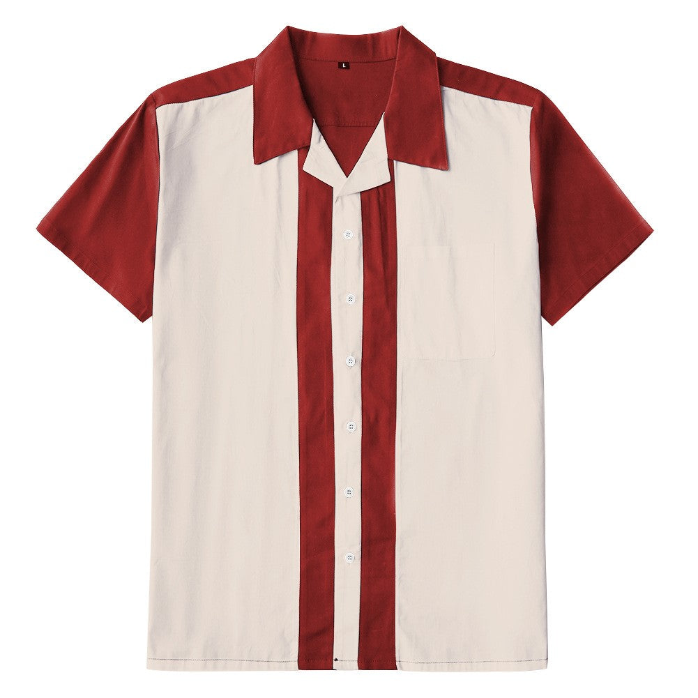 Double Color Short Sleeve Shirt - White-Red / L - Shirts