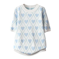 Thumbnail for Hearts Round Neck Loose Short Sleeve T-Shirt - Light Blue /