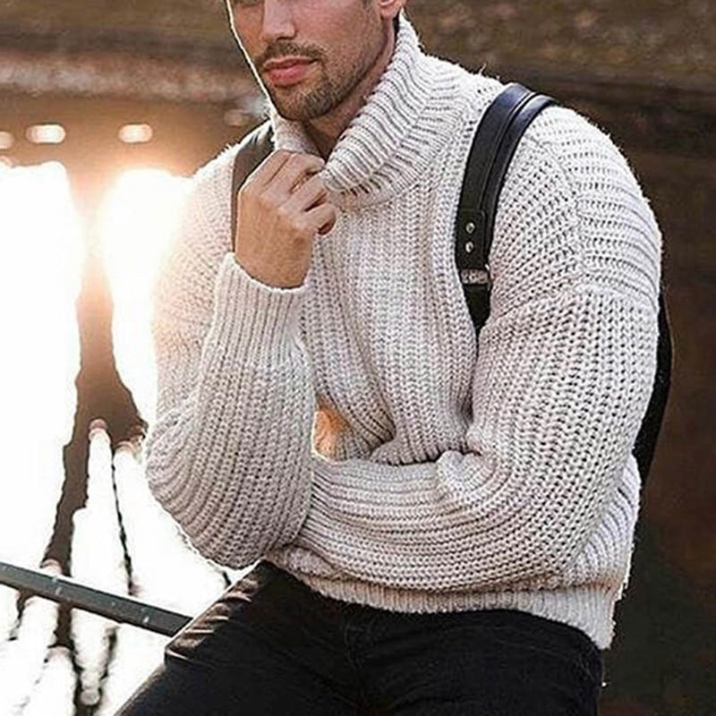 Solid Color Slim Fit Long Sleeves Turtleneck Sweater - Beige