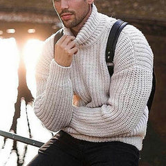 Solid Color Slim Fit Long Sleeves Turtleneck Sweater - Beige