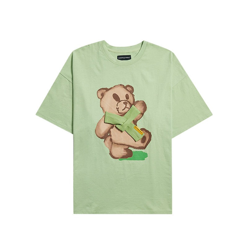 Scarf Bear Short-Sleeved T-shirt - Green / L - T-Shirt