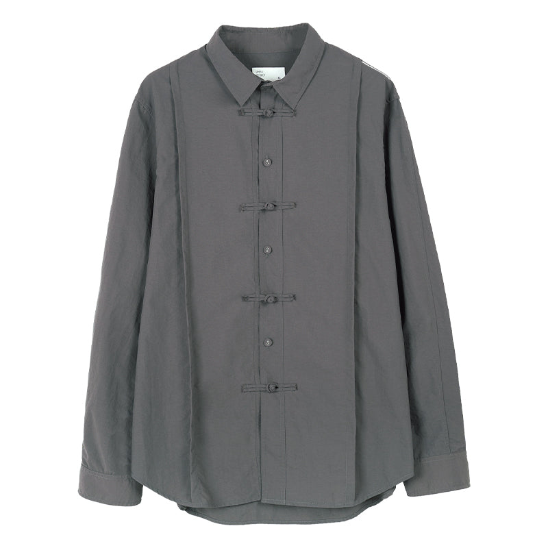 Solid Color Lapel Long Sleeve Shirt - Gray / XL