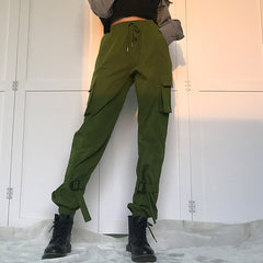 Multi-Pocket Ankle Banded Cargo Pants - Green / M