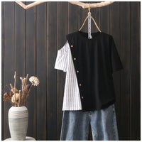 Thumbnail for Black And White Loose Short Sleeve T-shirt - 3XL - T-Shirt