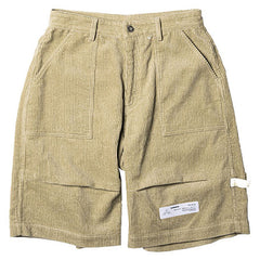 Solid Color Corduroy Shorts - Beige / S