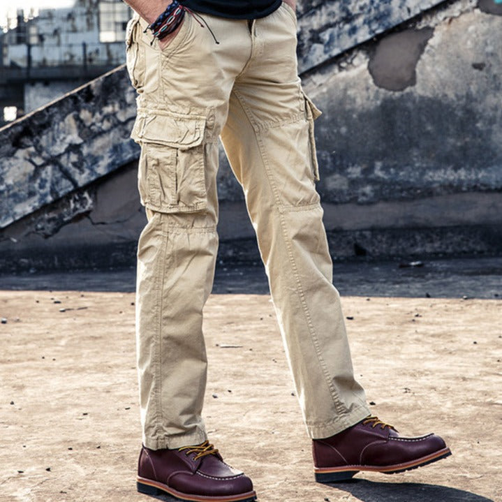 Multi-Pocket Straight Cargo Pants - Khaki / 40