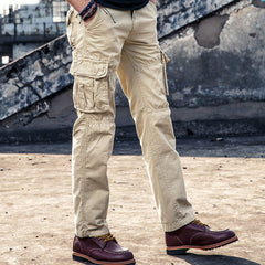 Multi-Pocket Straight Cargo Pants - Khaki / 40