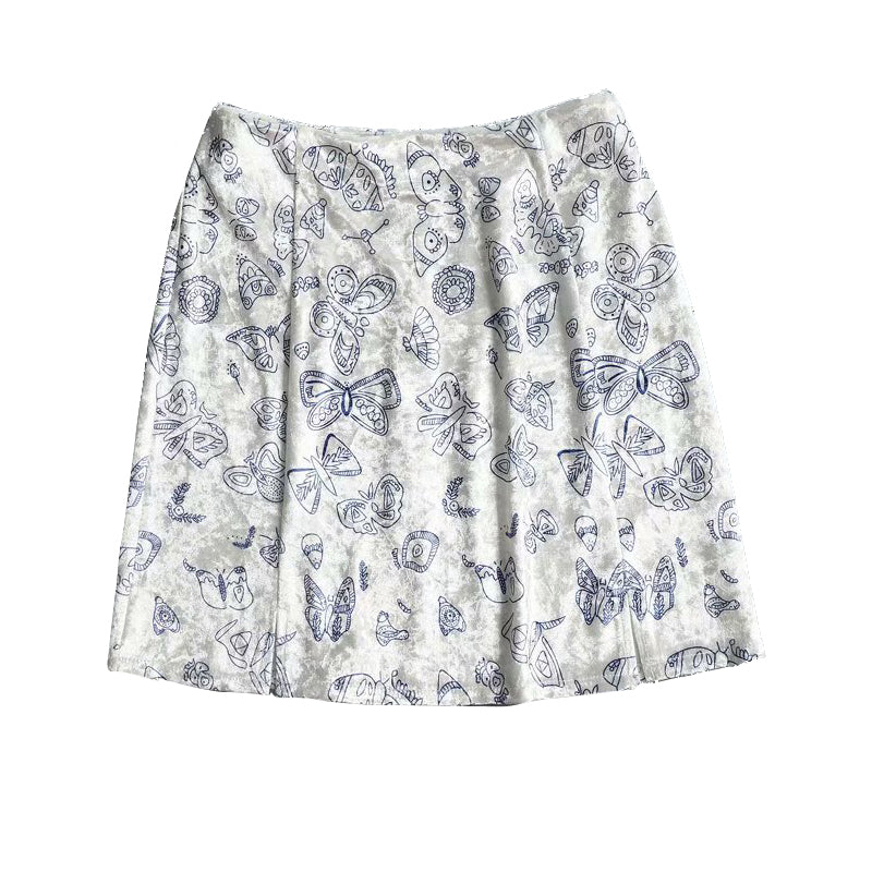 Butterfly Print Double Slits Skirt - White / L - Skirts