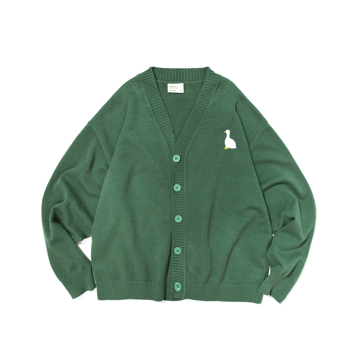 Embroidered Duck Knitted Cardigan - Green / S