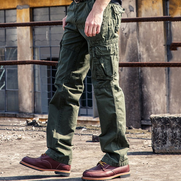 Multi-Pocket Straight Cargo Pants - Green / 38
