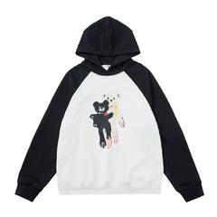 Patterned Bear Couple Sweatshirt - Black (hooded sweater) /