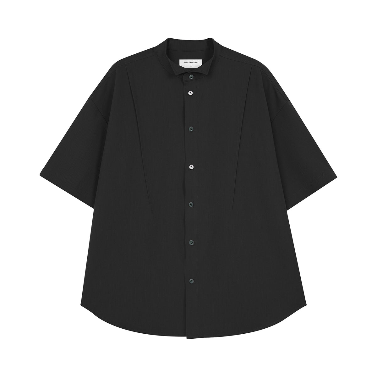 Oversized Short Sleeve Pleated Shirt - Black / M