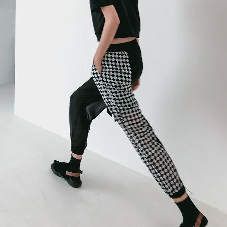 Half Black And Color Breathable Ankle-Tied Pants