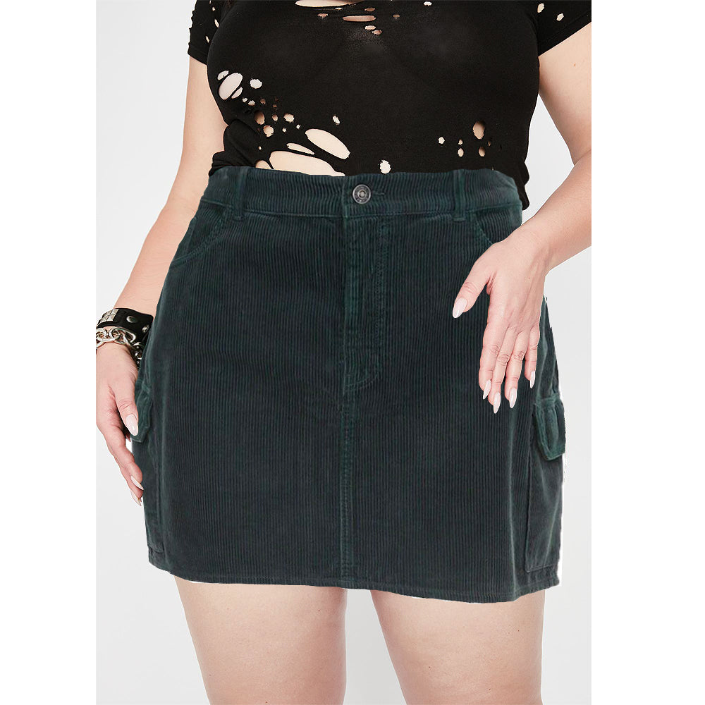 A-Line Solid Color Corduroy Skirt