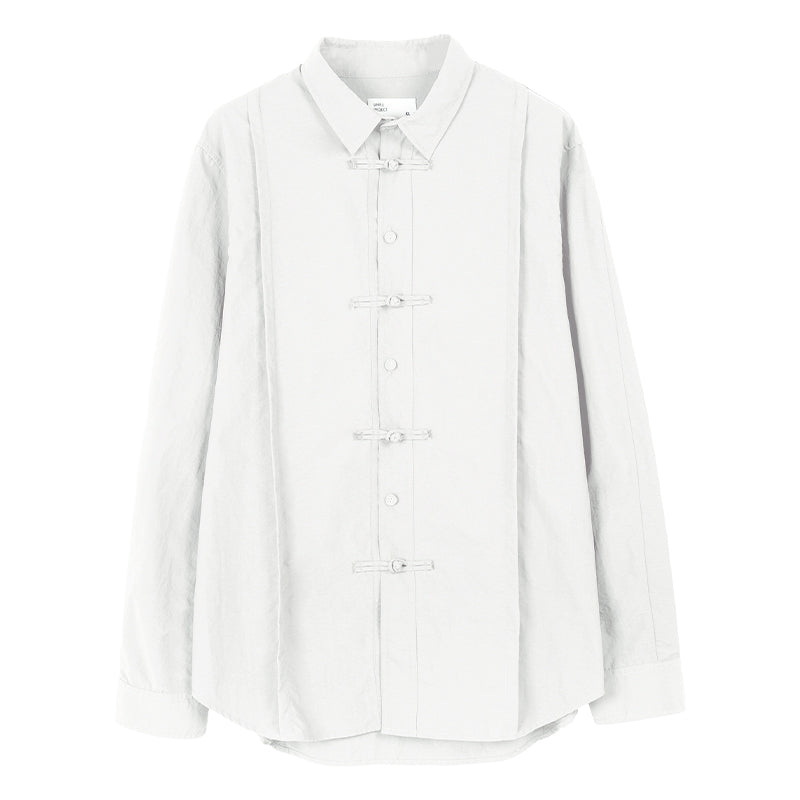 Solid Color Lapel Long Sleeve Shirt - White / L