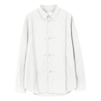Thumbnail for Solid Color Lapel Long Sleeve Shirt - White / L