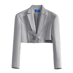 Solid Color Elegant Short Blazer - Gray / S - short blazer